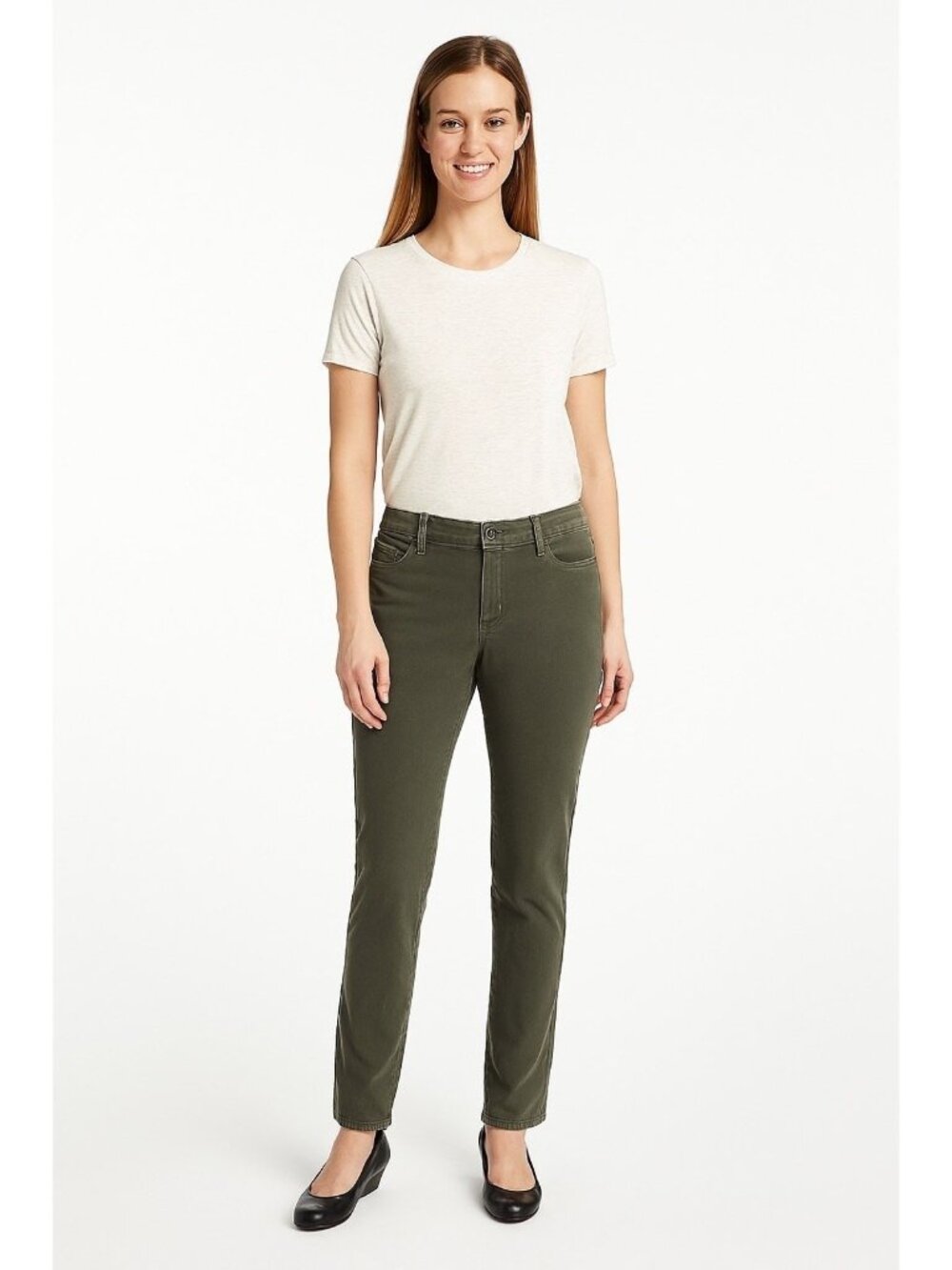 NWOT Eddie Bauer Green Slightly Curvy Slim Straight Green Chino Pants — Size 8
